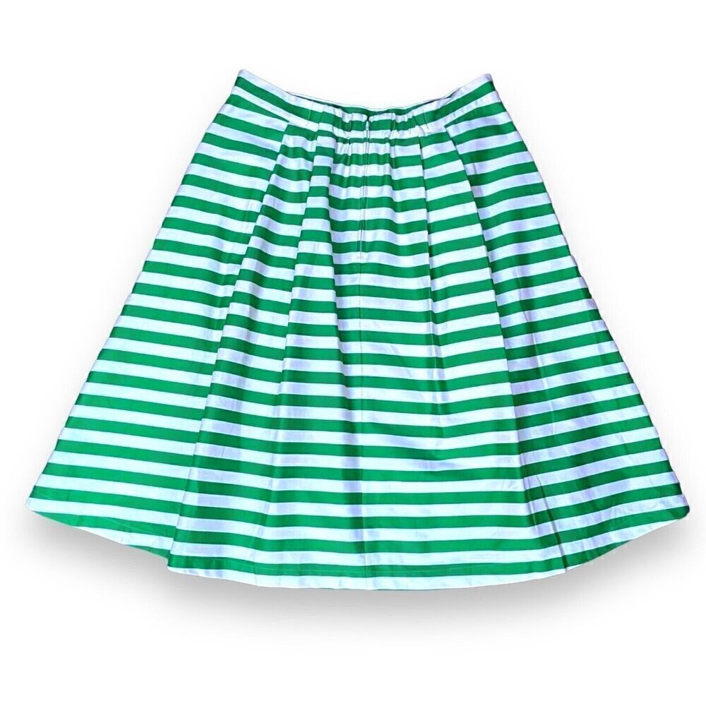 Modcloth Womens Dusk and Stunner Midi Skirt Sz L Green White Stripe Retro Twee - Picture 5 of 7